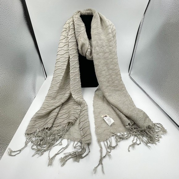 Echo Unisex Acrylic Fringe Scarf Beige 90 in X 25 In - Picture 12 of 12